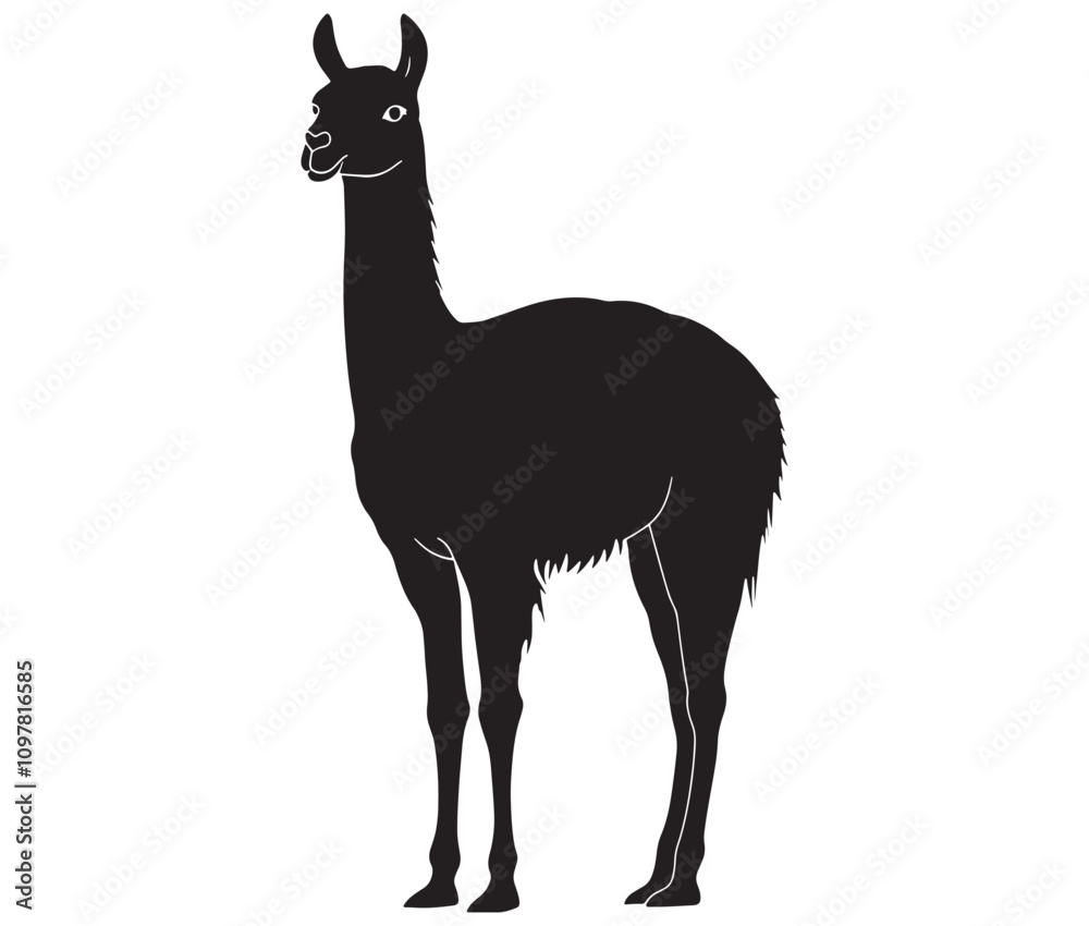 llama cartoon illustration vector design, Minimalist llama silhouette icon llama cartoon illustration vector design, Minimalist llama silhouette icon