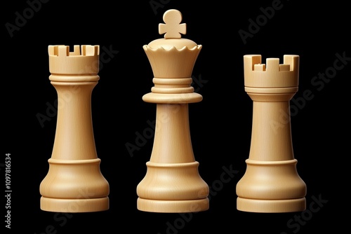 Elegant Wooden Chess Pieces on Black Background for Strategic Play photo