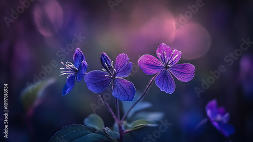 Blooming violet flowers nature garden close-up photography soft light serenity floral beauty