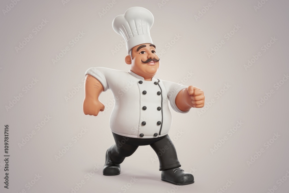 A cheerful cartoon chef striding forward ready to cook delicious meals A cheerful cartoon chef striding forward ready to cook delicious meals