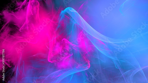 фотографія Colorful swirls of pink and blue smoke dance gracefully in a dark setting, blending together to create an ethereal and dynamic visual experience