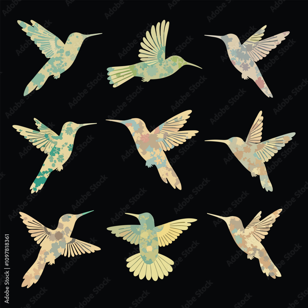 Fototapeta premium set of flying birds silhouette