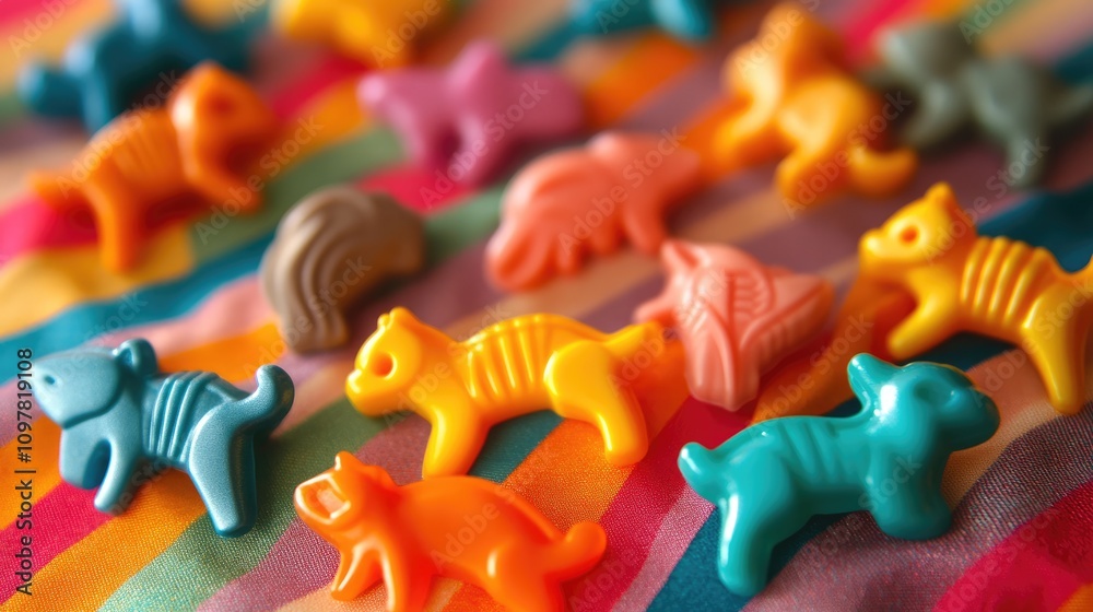 Obraz premium Colorful Animal Shapes on Striped Fabric Background