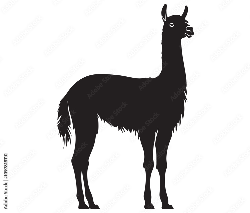 Fototapeta premium llama cartoon illustration vector design, Minimalist llama silhouette icon