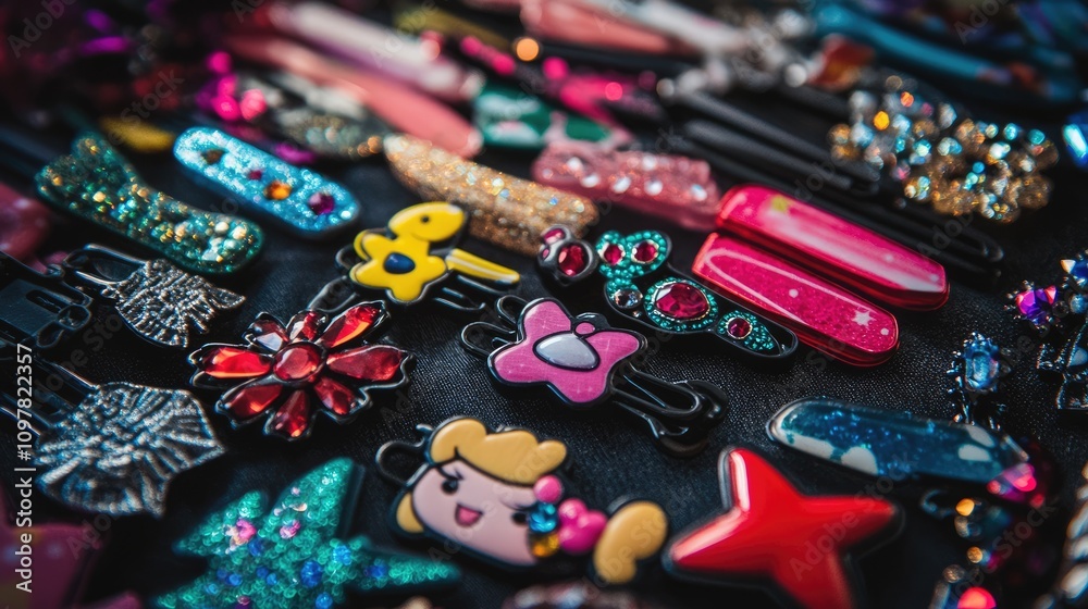 Fototapeta premium Colorful Hair Accessories and Clips Arranged in a Vibrant Display