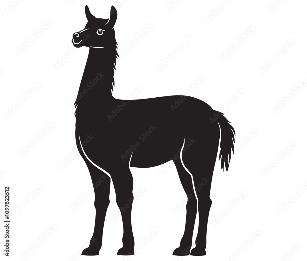 Fototapeta premium llama cartoon illustration vector design, Minimalist llama silhouette icon
