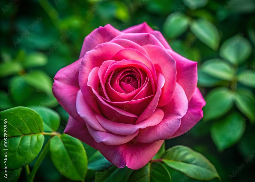 Closeup of a Single Dark Pink Rose Against a Lush Green Leafy Background - Minimalist Photography Concept for Nature Lovers and Floral Enthusiasts Closeup of a Single Dark Pink Rose Against a Lush Green Leafy Background - Minimalist Photography Concept for Nature Lovers and Floral Enthusiasts