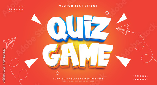 Quiz Game 3d Editable Cartoon Style Text Effect Template Premium Vector