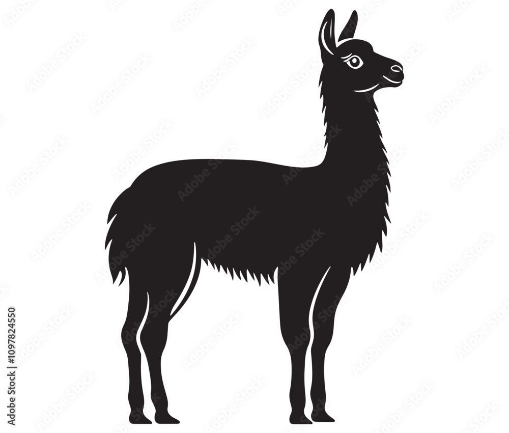Obraz premium llama cartoon illustration vector design, Minimalist llama silhouette icon