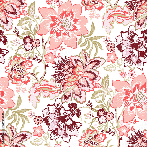 hand drawn seamless colorful bright pattern with colorful flowers