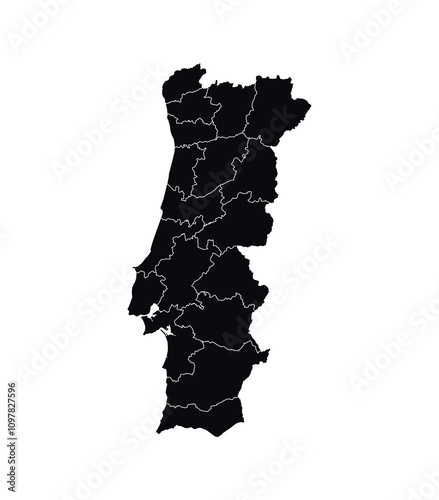 Portugal Map vector icon. Map of Portugal Black Silhouette.