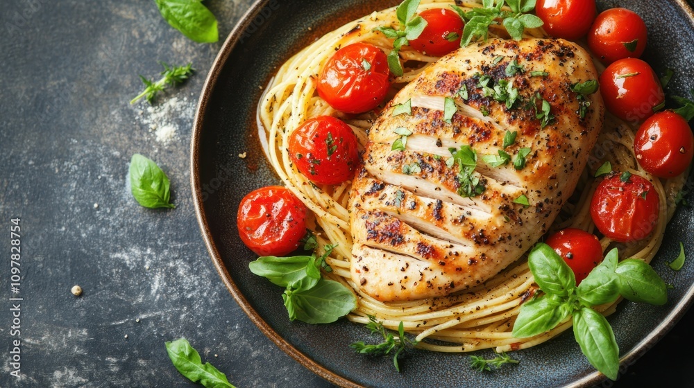 Creamy Chicken Pasta Recipe Delicious and Easy Creamy Pasta Dish with Tender Chicken Breast, Roasted Cherry Tomatoes, Fresh Basil, and Thyme Simple yet Elegant, this Rustic Plate Pasta Meal is