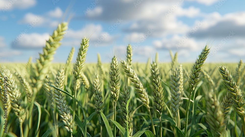 Golden wheat field under a bright sky with fluffy clouds, symbolizing abundance and harvest. Golden wheat field under a bright sky with fluffy clouds, symbolizing abundance and harvest.