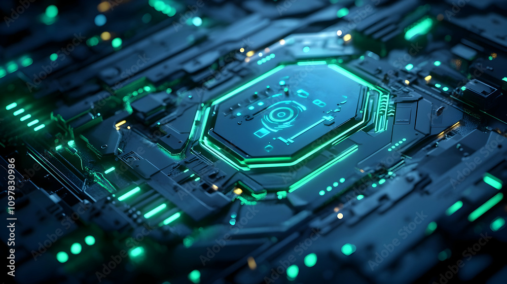 A glowing green circuit board with intricate digital components, symbolizing cutting-edge electronics. A glowing green circuit board with intricate digital components, symbolizing cutting-edge electronics.