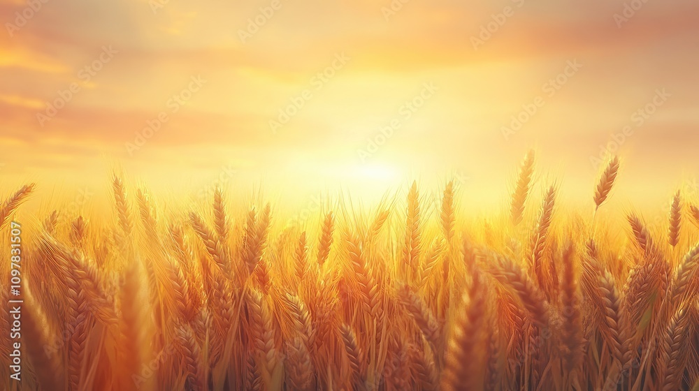 Golden wheat field glowing under a warm sunset, evoking a sense of peace and tranquility. Golden wheat field glowing under a warm sunset, evoking a sense of peace and tranquility.