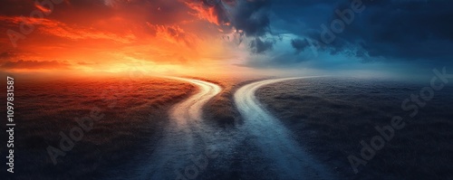 Navigating the Crossroads of Change A Journey Towards a Brighter Future This evocative image portrays a diverging path, symbolizing the crucial decisions that shape our destiny and lead to