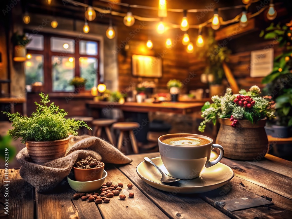 Cozy Cafe with Warm Decor Showcasing a Delicious Cup of Coffee on a Rustic Wooden Table Surrounded by Inviting Elements and Natural Light for a Relaxing Atmosphere Cozy Cafe with Warm Decor Showcasing a Delicious Cup of Coffee on a Rustic Wooden Table Surrounded by Inviting Elements and Natural Light for a Relaxing Atmosphere