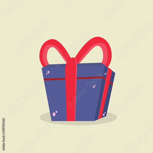 Opened surprise gift box with confetti. Gift box with red ribbon bow. Flat style. Element design for giveaway, surprise, holiday. Vector illustration