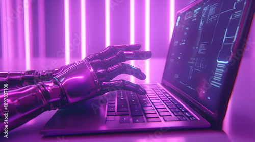Robotic Hand on Laptop 3D Illustration