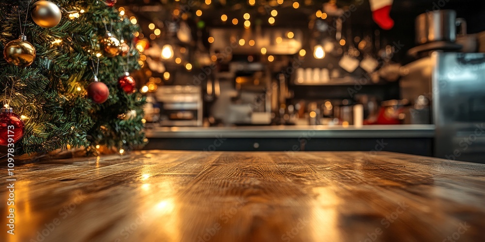 Obraz premium Warm Christmas Kitchen Setting with Festive Decorations?