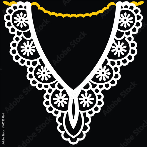 Elegant lace collar design vector art for fashion and textile projects. Perfect for creating intricate embroidery patterns, vintage-inspired necklines, and stylish garments.