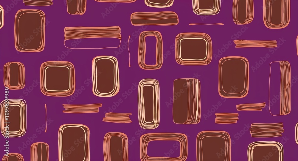 Brown Rectangle pattern hand drawn design on Pink background illustration Brown Rectangle pattern hand drawn design on Pink background illustration