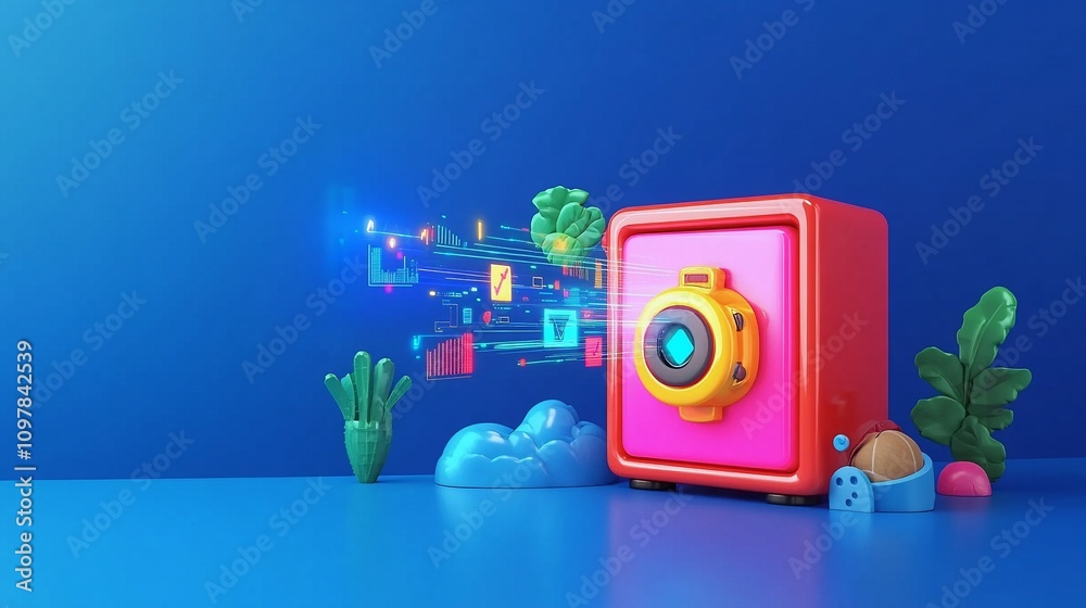 Obraz premium 3D Digital Safe with Data Streams and Graphs