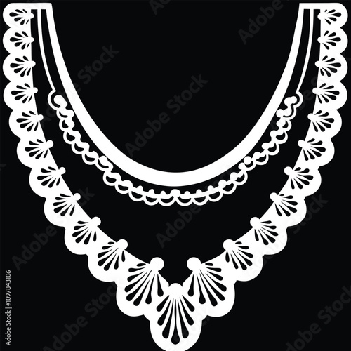 Elegant lace collar design vector art for fashion and textile projects. Perfect for creating intricate embroidery patterns, vintage-inspired necklines, and stylish garments.