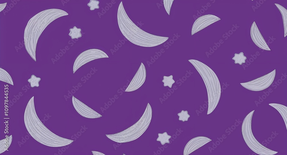 Fototapeta premium Gray Crescent pattern hand drawn design on Purple background illustration