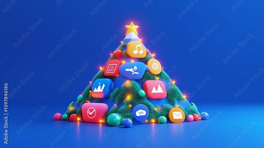 3D Triangular Pyramid with Finance, Innovation, and Collaboration Icons 3D Triangular Pyramid with Finance, Innovation, and Collaboration Icons