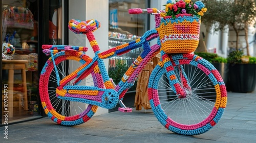 A creative yarn-bombed bicycle photo