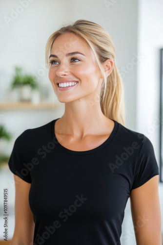 Free Download Caucasian fitness woman smiling in sportswear, female athlete workout - GFXLoad