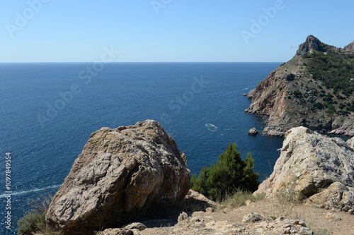 View of the Black Sea from Mount Castron, Crimea, Russia photo