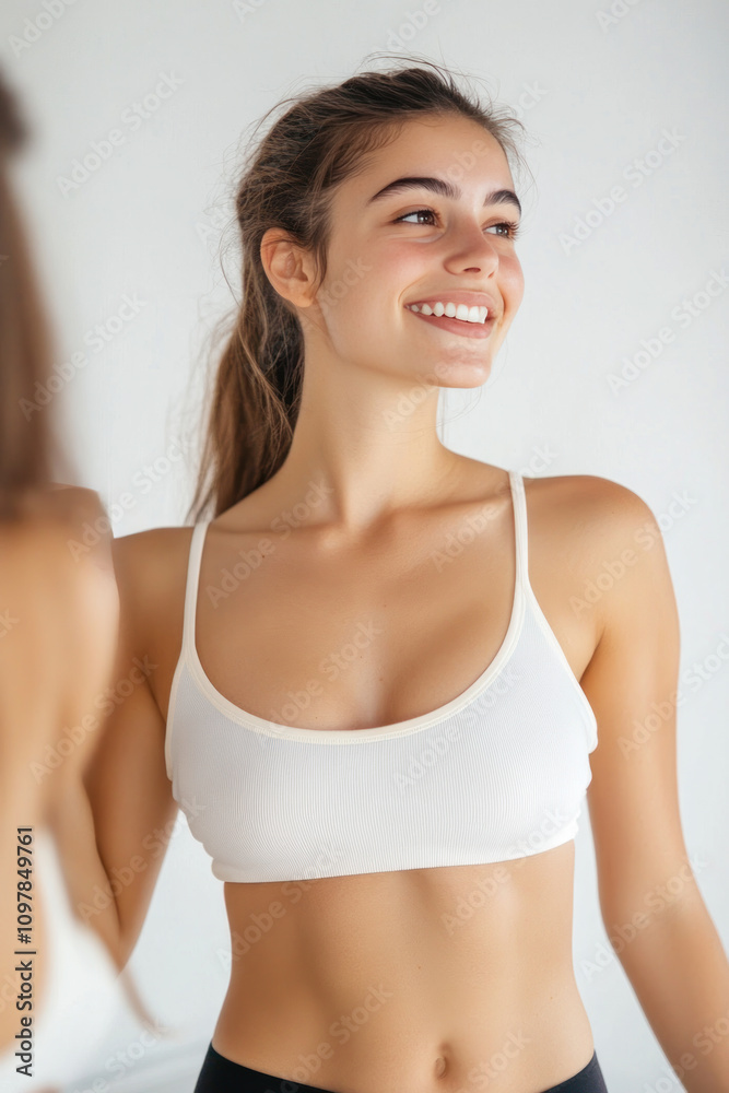 French fitness woman smiling in sportswear, female athlete workout French fitness woman smiling in sportswear, female athlete workout
