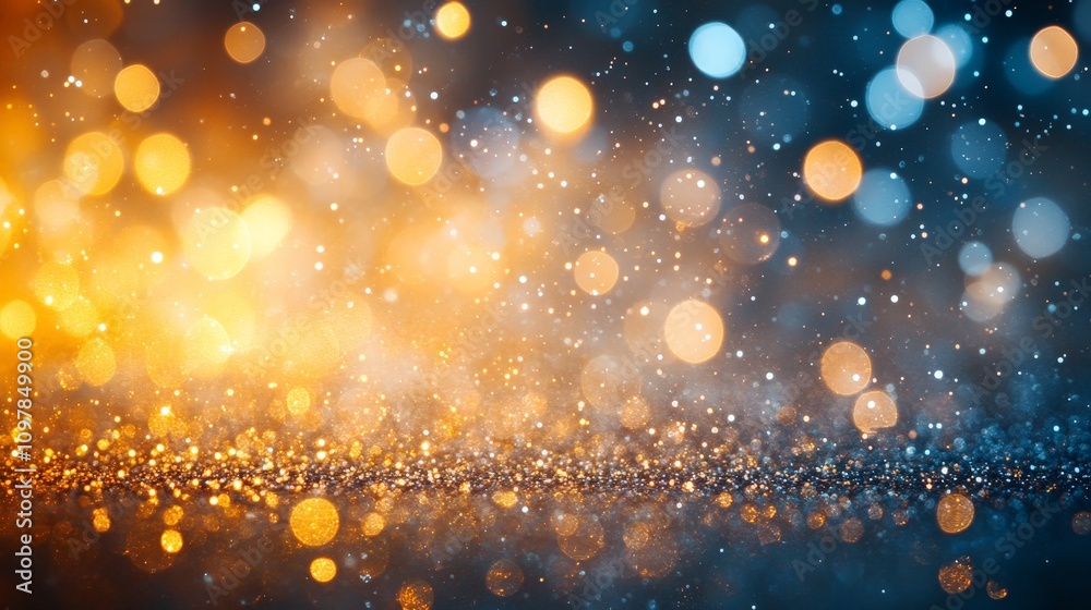 Golden Bokeh Blur with Shimmering Lights for Festive Design Golden Bokeh Blur with Shimmering Lights for Festive Design