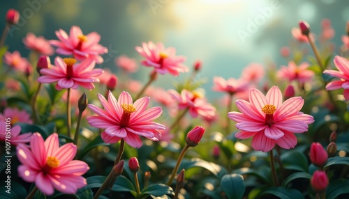 Pink flowers in bloom | Bright pink blossoms | Flower garden close-up | photo