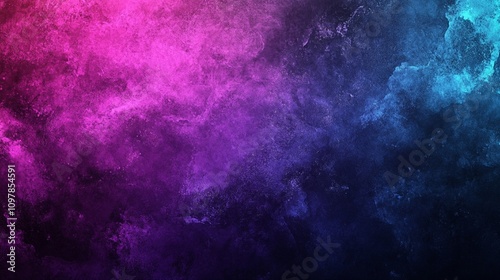 Abstract grainy texture with vibrant purple and blue gradients blending into black, glowing shapes for a stylish poster header