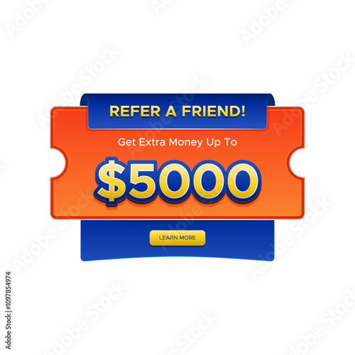 Referral program or refer a friend banner design with persuasive text, amount of bonus and click to action button. Design for promo, marketing, promotion, sale, discount, online sale, web, marketplace