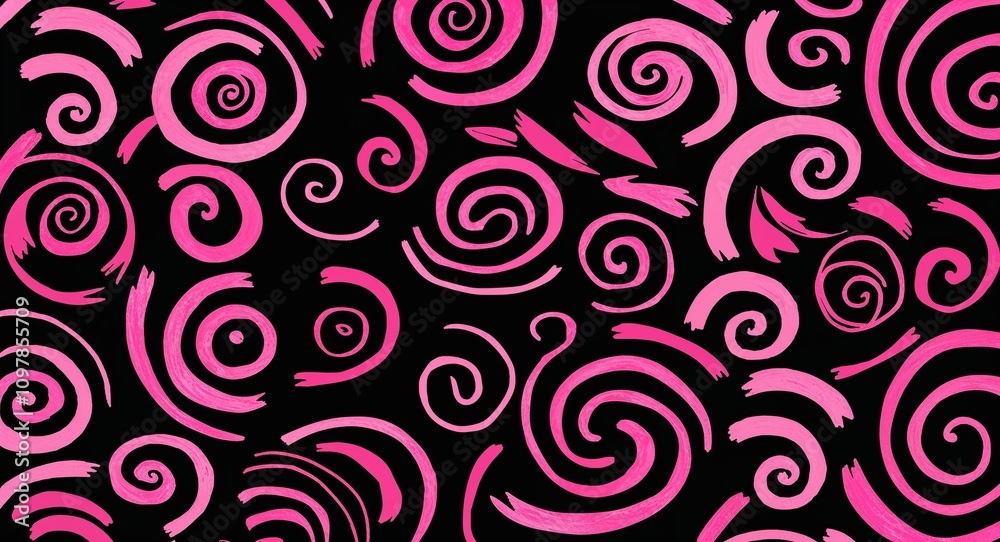 Pink Spiral pattern hand drawn design on Black background illustration Pink Spiral pattern hand drawn design on Black background illustration