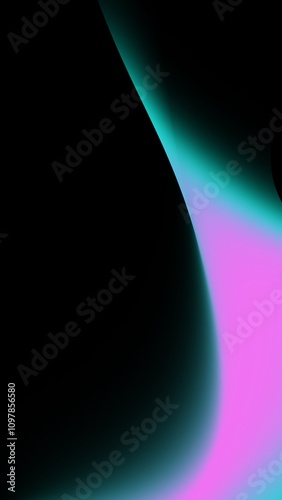 Abstract art features teal pink gradients on black.