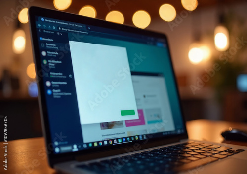 Wallpaper Mural Laptop displaying software interface with warm bokeh background. Torontodigital.ca