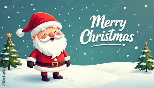 cartoon anime style Santa Claus with text Merry Christmas. blue background