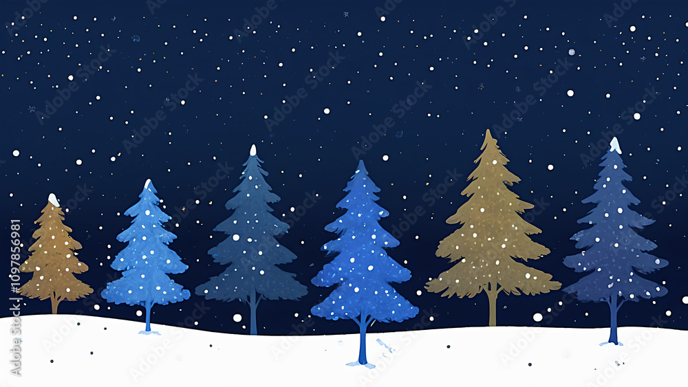 Obraz premium night snowy scene with christmas trees and snow
