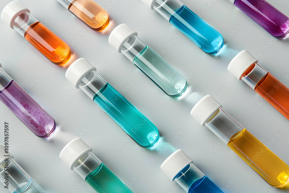 close up view of different tubes with reagents isolated on grey close up view of different tubes with reagents isolated on grey