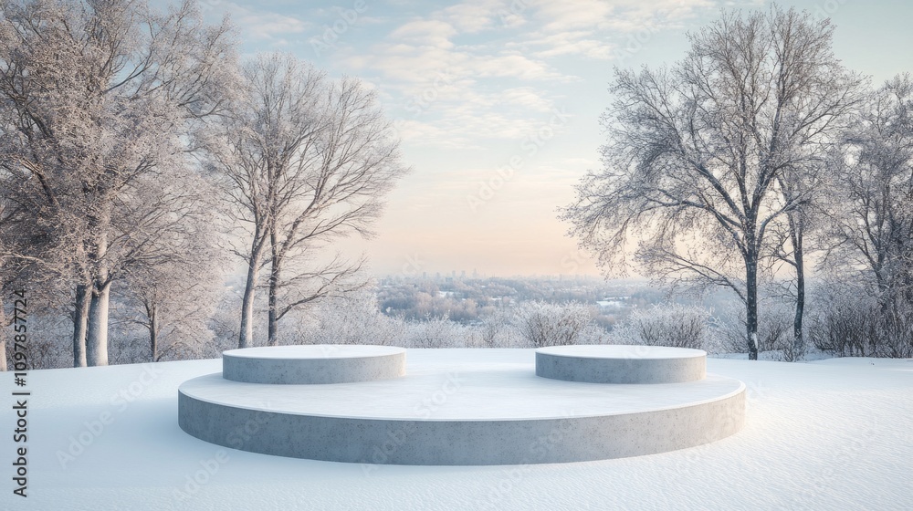 Fototapeta premium A snow-covered landscape with a large