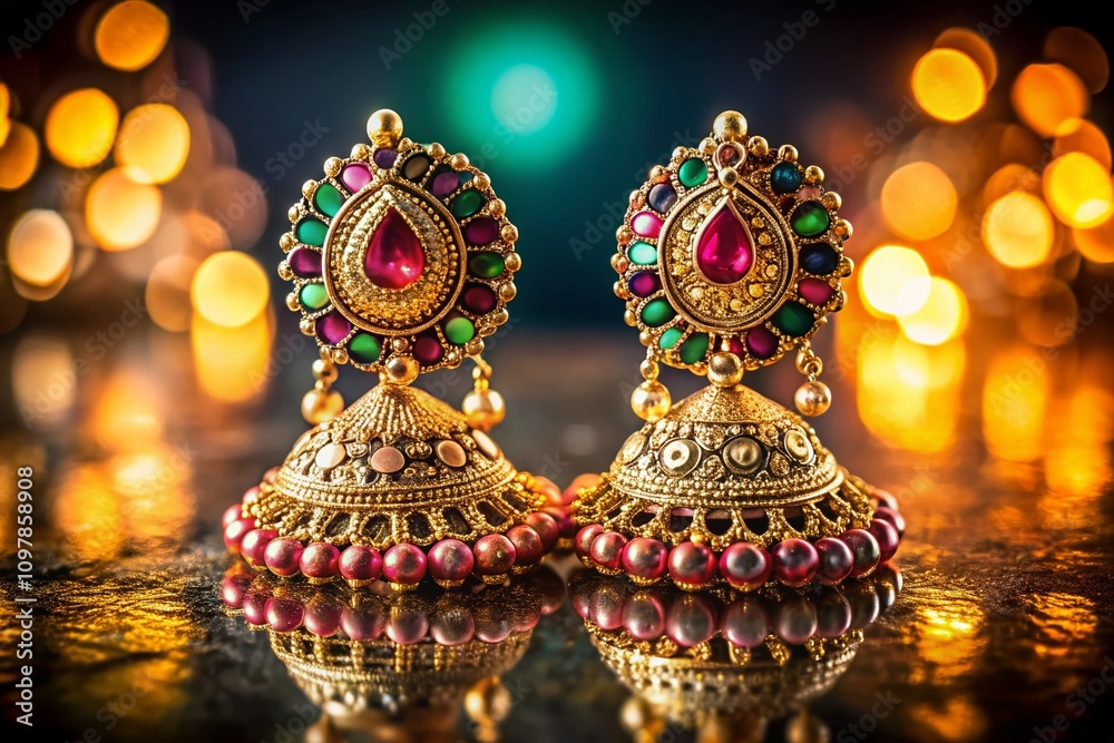 Elegant Pair of Earrings in Low Light Setting with Soft Reflections and Subtle Glamour for a Captivating Jewelry Photography Experience Elegant Pair of Earrings in Low Light Setting with Soft Reflections and Subtle Glamour for a Captivating Jewelry Photography Experience