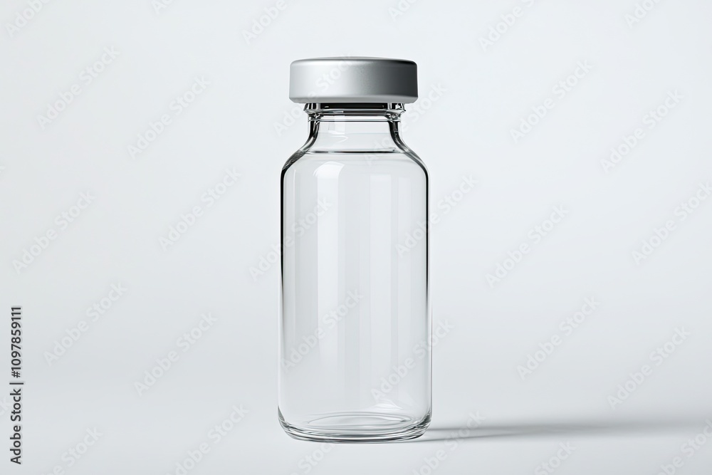 Glass vial packaging with a rubber stopper isolated on a white background Glass vial packaging with a rubber stopper isolated on a white background
