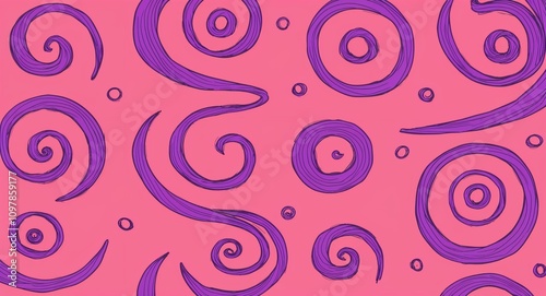 Purple Spiral pattern hand drawn design on Pink background illustration