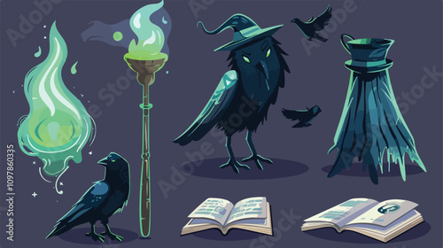 Wizard and witch cartoon game ui asset of four  Vector