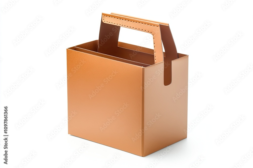 Glossy laminated paper packaging with a die-cut handle isolated on a white background Glossy laminated paper packaging with a die-cut handle isolated on a white background